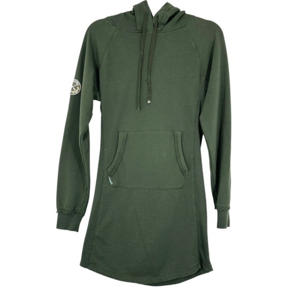 Lakegirl‎ Hoodie Dress Dark Green Sweatshirt Long Sleeve Patch Casual Athleisure